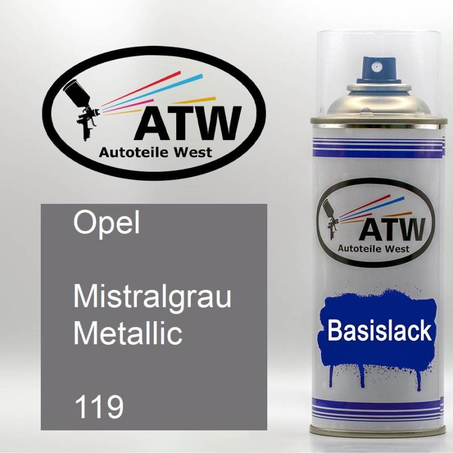 Opel, Mistralgrau Metallic, 119: 400ml Sprühdose, von ATW Autoteile West.